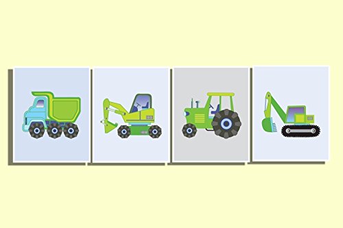 Boys Room Pictures Farm Nursery Tractor Bedroom Decor Green Blue Set of 4 Prints Transport Construction Vehicles Truck Digger Bulldozer Pictures Boys Wall Art - Thumbnail 5