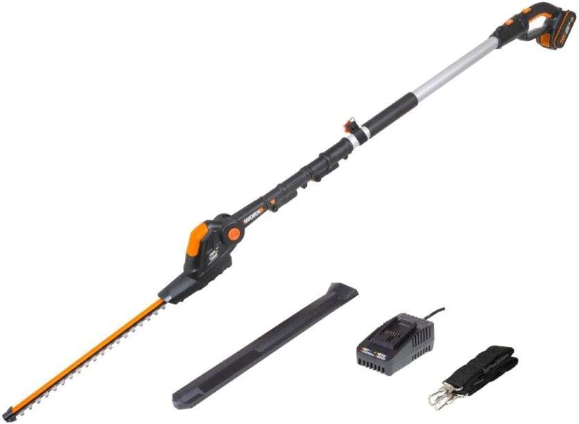 WORX WG252E 20V Cordless Pole Hedge Trimmer 45cm, Reach Up to 2.8m, Multi-angle adjustable head with Powershare Battery and Charger