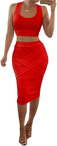 Pink Queen Crop Top Midi Skirt Outfit Two Piece Bodycon Bandage Dress M Red