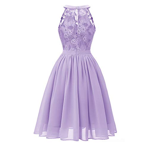 DEATU Princess Lace Dress Women Vintage Floral Cute Lace Cocktail Neckline Ladies Party Aline Swing Sleeveless Dress(B-Purple,L) - Thumbnail 2