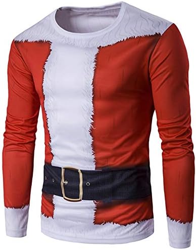 mnoMINI Christmas Costume, Men Xmas T-Shirt, Xmas Tree/Santa Print T-Shirt, False Two Pieces Long Sleeve Blouse Top for Xmas Party, Thanksgiving for Men/Dad