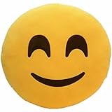 LI&HI 32cm Emoji Smiley Emoticon Yellow Round Cushion Pillow Stuffed Plush Soft Toy (Friendly)