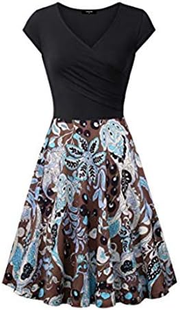 Vintage Sleeveless Dress, Bestoppen Women Cross V- Neck Party Dress Elegant Flared A-Line Dress Evening Party Dress Casual A Line Flower Dresses for Lady