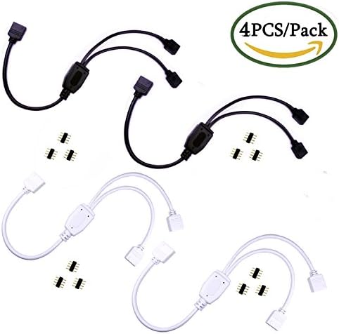 Kabenjee 4X SMD5050/2835/3528 RGB LED Strip Light Y Splitter Connector,4pin RGB LED Tape Light Branch Cable,1 to 2 Power Distributor Cable,4pin LED Layout Splitter with Solderless Plugs(4pcs/Pack)
