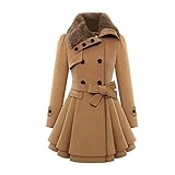 Fanala Women Faux Fur Lapel Double-Breasted Thick Slim Wool Coat