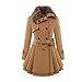 Fanala Women Faux Fur Lapel Double-Breasted Thick Slim Wool Coat