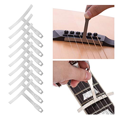 9Pcs Understring Radius Gauge, String Action Ruler Gauge Tool, Guitar Bridge Saddle Nut Files Set, Guitar Accessories for Electric Bass & Acoustic Guitar & Ukulele & String Instruments