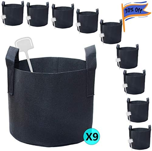 PHYEX 9-Pack 20 Gallon Nonwoven Grow Bags, Aeration Fabric Pots with Durable Handles, Come with 9 Pcs Plant Labels