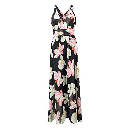 TIFENNY Multi-wear Maxi Dresses for Women V Neck Printed Bandage Backless Sleeveless Swing Dress Beach Long Dress White