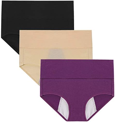 YaShaer Womens High Waist Cotton Briefs Underwear Leakproof Menstrual Period Underpants Panties (3 Pack)