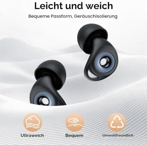 Ohrstöpsel zum Schlafen, 45dB Noise Cancelling Gehörschutz Silikon Earplugs
