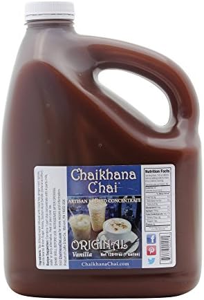 Chaikhana Chai – Original Vanilla Chai Concentrate - Slow Brewed with Organic Black Tea, Real Vanilla Beans and Fresh Crushed Spices - 1 Gallon - Makes (80) 8 oz. Drinks - For Home Use and Restaurants