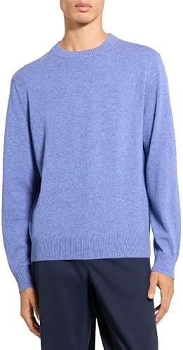 Theory Mens Riland Crewneck Grid in Light Bilen Black X-Small at