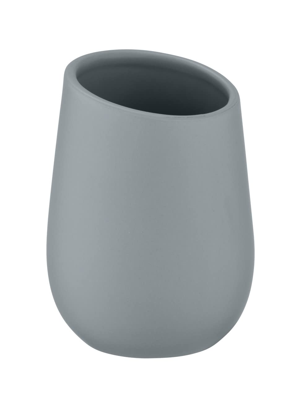 WENKO Badi Grey Ceramic Tumbler - Toothbrush Holder for Toothbrush and Toothpaste, Ceramic, 8 x 11 x 8 cm, Grey
