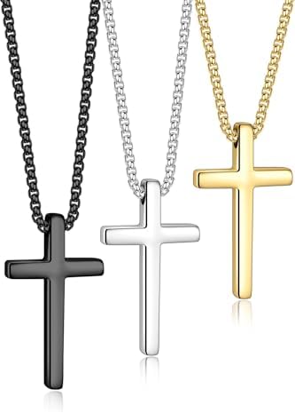 3Pcs Cross Pendant Necklace Set Adjustable Chain Silver Gold Black