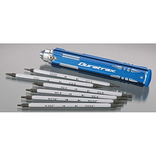 Duratrax 12-Tip Multi-Driver Tool with Hardened Steel Screwdriver Tips (Phillips | Hex | Slot), Anodized Aluminum Blue