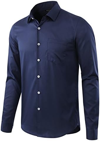 HETHCODE Men's Business Casual Slim-Fit Long-Sleeve Solid Dress Shirt