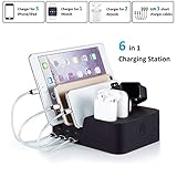 Milletech 6 Port USB Charging Station Multi Device USB Charging Dock Station HUB Desktop Charger Stand Organizer Compatible for iPhone ipad Airpods iwatch Kindle Tablet Multiple Devices