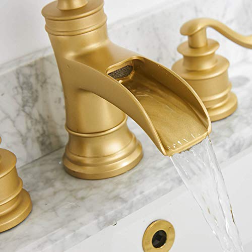 Homevacious Widespread Bathroom Faucet Waterfall Sink Brushed Gold