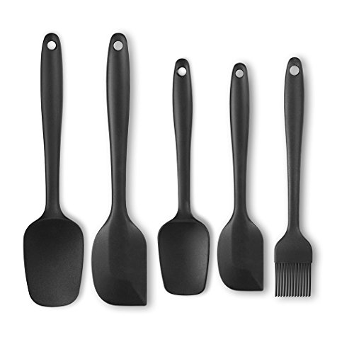 Besiva Silicone Spatula Set 5 piece 600F Heat-Resistant Spatulas Baking Spoons Silicone Brush Safe Soft and Non-stick Flexible Rubber Spatulas with Stainless Steel Core Design