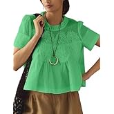 D Pastizales Women's Elegant Babydoll Style Lace Shirt Flared Swing Top with Sheer Mesh Lace Back Tunic Top（green，m