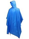 Hiking Rain Poncho 3-in-1 Comvenient Packable and Waterproof Rain Jacket For Camping Blue