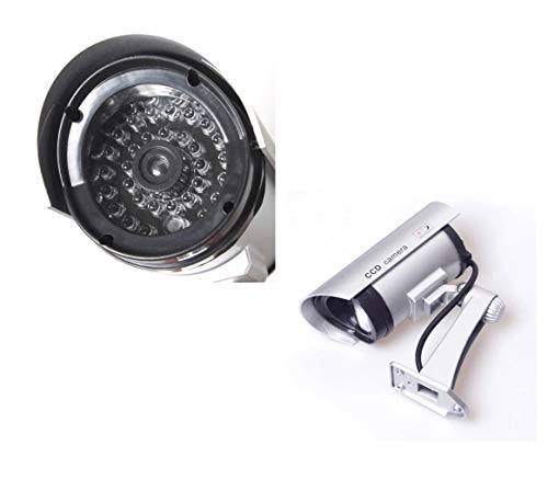 Inesun Fake Security Camera Bullet Dummy Surveillance CCTV Camera Outdoor Indoor with LED Light, Silver - Thumbnail 2