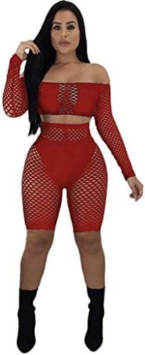 DAYLINSexy Women Perspective Mesh Top Knee Length Pants Clubwear Three-Piece Outfit