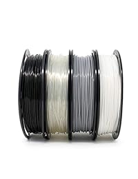 gizmodorks Sept 3D24 Filamentos para impresoras 3d (1,75 mm, 200 g, 4 Color Pack Negro, Gris, Transparente, Color blanco