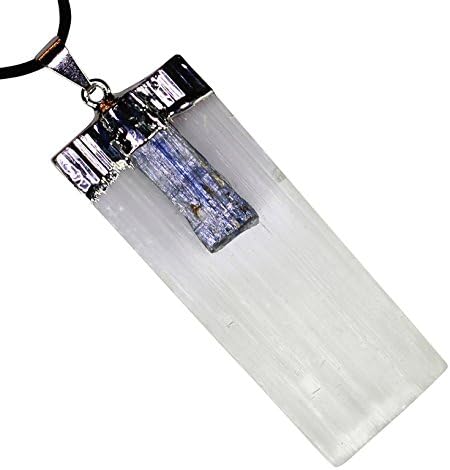 Blue Water Crystals Selenite Rough Natural Blade Pendant Necklace With Kyanite Accent Stone Healing Crystal (Kyanite)