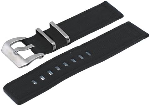 Italian Design 2 Piece Quality Textile Canvas 22mm Black Pre-V Buckle Replacement Watch Band