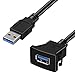 BATIGE Square Single Port USB 3.0 Panel Flush Mount Extension Cable with Buckle for Car Truck Boat Motorcycle Dashboard 6ft