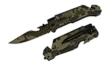 NEW Rogue River Tactical Knives Military Green Camo 7-in-1 Multitool Survival Pocket Knife with Magnesium Fire Starter, LED Flashlight Bottle Opener Seat Belt Cutter and Windows Breaker (Camo)