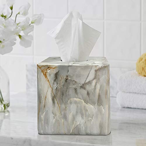 nu steel Marble nusteel Stone Hedge Resin Decorative Square Facial Tissue Box Cover Holder for Bathroom Vanity Countertops, Bedroom Dressers, Night Stands, Desks and Tables
