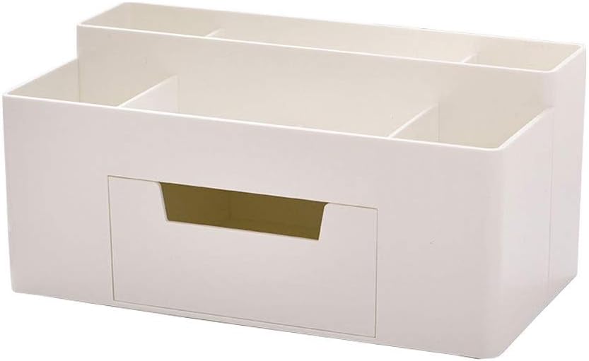 Home Desk Storage Box, 6 compartments with 1 Sliding Drawer for Office, School and Home use, White