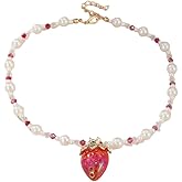Cute Strawberry Necklace for Women Unique Lovely Choker Imitation Pearl Necklaces Holidays Jewelry Gift Accessories