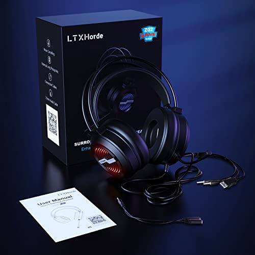 Gaming Headset with Microphone, LTXHorde Over Ear Gaming Headphone with Noise Cancelling, RGB Wired Gamer Headset, Hi-Fi Stereo Surround Sound, LED Lights, for PC, Laptop, PS4, PS5, Xbox, iPad, Switch