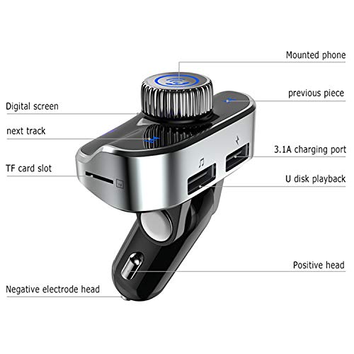 TCPF Bluetooth am FM Transmitter Receiver for Cell Phone, Wireless Aux Car Mp3 Player, Universal car Charging Adapter with Dual USB,Hands Free Calling for All Smartphones