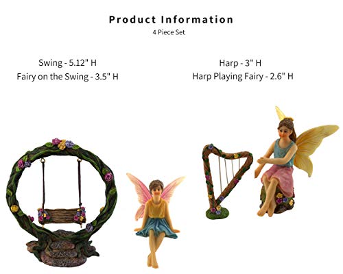 Pretmanns Fairy Garden Accessories Kit â€“ 2 Miniature Fairy Figurines & Swing Set â€“ 4 Pieces