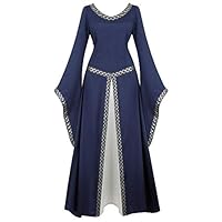 Famajia Womens Medieval Renaissance Costume Cosplay Victorian Vintage Retro Gown Long Dress Navy X-Large