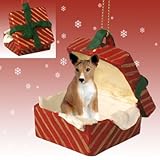 BASENJI Dog sits in a RED Gift Box Christmas Ornament New RGBD70