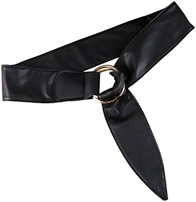 Ya Jin Womens Soft PU Leather Waist Band Double Metal Ring Wrap Around Cinch Belt