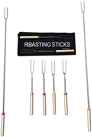 Extending Marshmallow Roasting Sticks 32 Inch Set of 8 Telescoping Stainless Steel Smores Skewers and Hot Dog Forks Long Camping Cookware and Fire Pit With Canvas Bag Safe For Kids