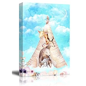 Canvas Wall Art - Hand Drawn Animals - Giraffe Deer Bear Owl and Mouse - Giclee Print Kid