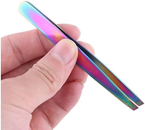 ABE, Rainbow Eyebrow Tweezers Stainless Steel, for Plucking Eye Brows, Facial Hairs, Multicolor