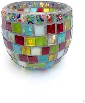 Mosaic Candle Holder, Festival Nights, Stained Glass Votive with Flower Pattern Beads