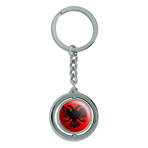 Albanian National Country Flag Spinning Round Metal Key Chain Keychain Ring