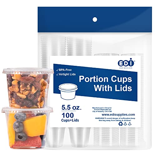 [5.5 OZ, 100 Sets] EDI Clear Disposable Plastic Portion Cups with
