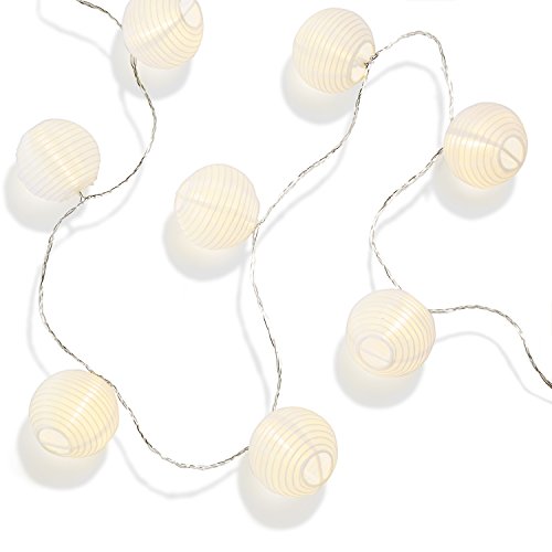 White Lantern LED String Light, 13.5 Foot, 10 Mini Lanterns, 1 Plugin Strand, Water Resistant, Indoor/Outdoor Use, Connectable, Expandable to 100 Lights - UL Listed
