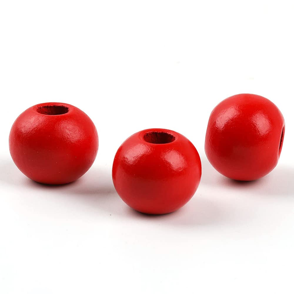 Oneyijun 50 Pcs 20mm Red Round Wooden Beads for Handmade Garlands Home Decorations Jewellery Making DIY Hand Crafts